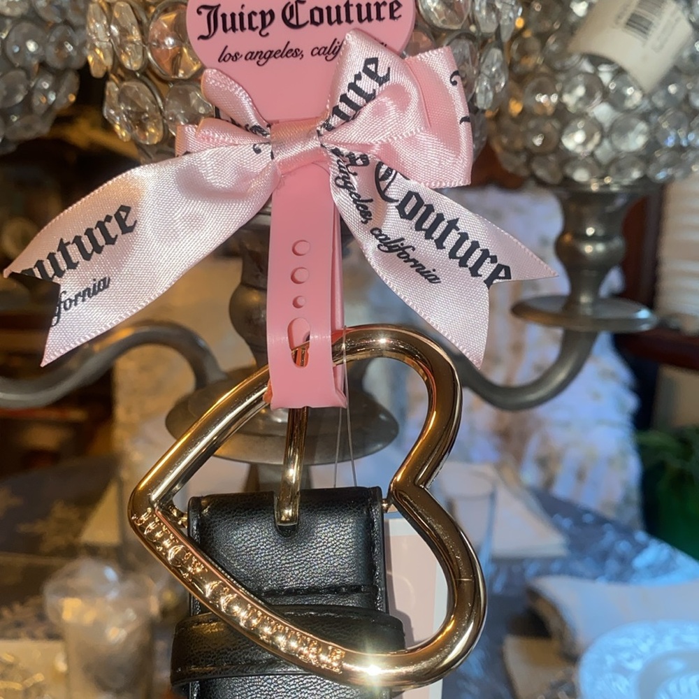 Juicy Couture Black Leather Heart Buckle Belt with Pink Accent - Picture 5 of 5